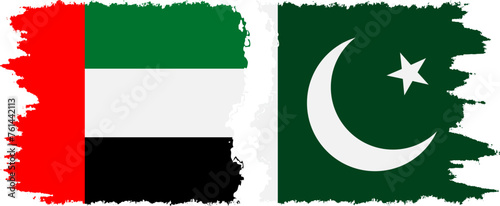 Pakistan and United Arab Emirates grunge flags connection vector
