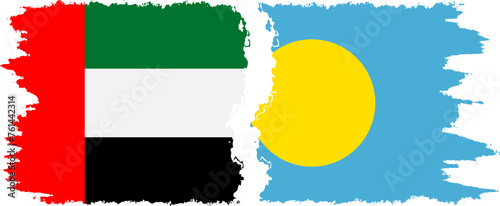 Palau and United Arab Emirates grunge flags connection vector