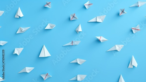 Origami figures on a blue background. Abstract figures made of paper.