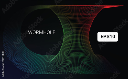 Vector illustration of the Einstein-Rosen bridge also known as wormhole with wireframe mesh