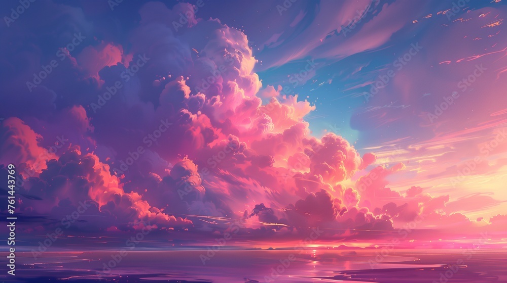 Huge red clouds in the sunset sky. Generative AI Huge red clouds in the sunset sky. Generative AI