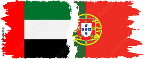 Portugal and United Arab Emirates grunge flags connection vector