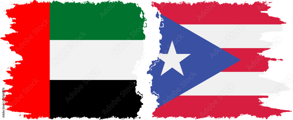 Puerto Rico and United Arab Emirates grunge flags connection vector Puerto Rico and United Arab Emirates grunge flags connection vector