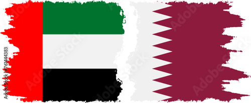 Qatar and United Arab Emirates grunge flags connection vector