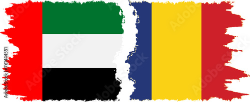 Romania and United Arab Emirates grunge flags connection vector