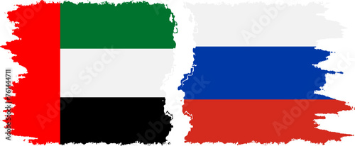 Russia and United Arab Emirates grunge flags connection vector