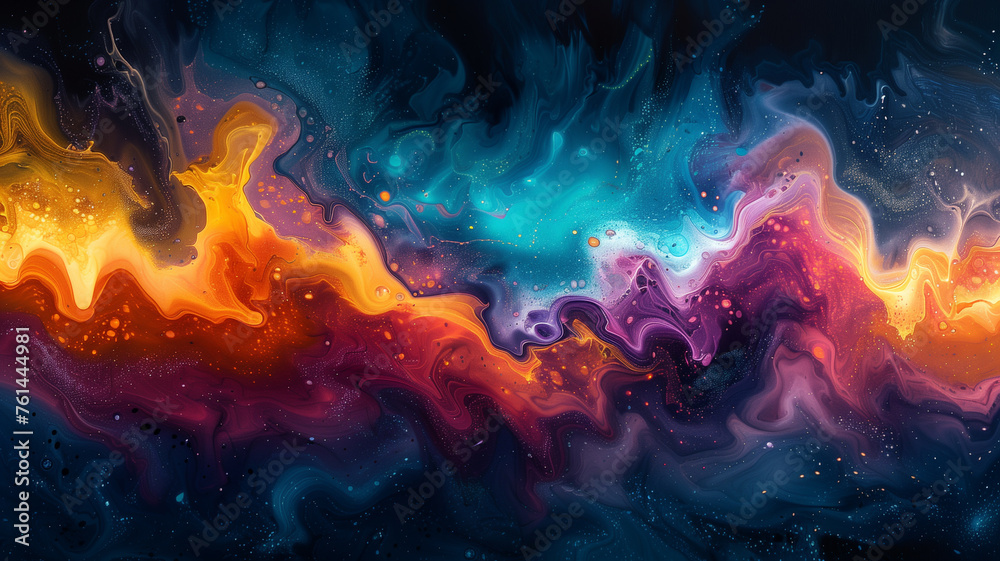 A colorful painting of a galaxy with a purple and blue swirl