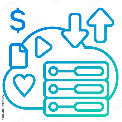 Content & Transit Network, Content Hosting Icon - Blue, Green, Gradient, Outline