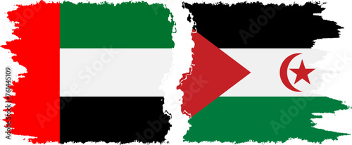 Western Sahara and United Arab Emirates grunge flags connection vector