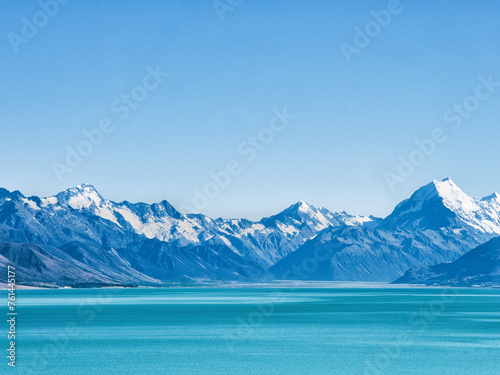Mount Cook in New Zealand seen across lake Pukaki