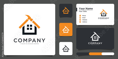 Design logo contraction home with style graphick modern. Premium Vector
