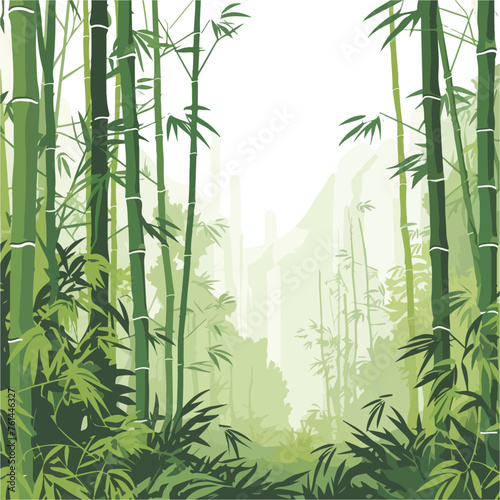 Bamboo forest background in green tones flat vector