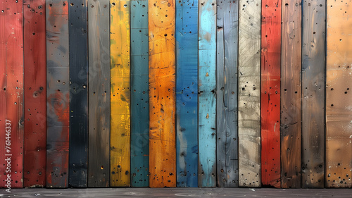 A row of wooden boards with different colors and patterns