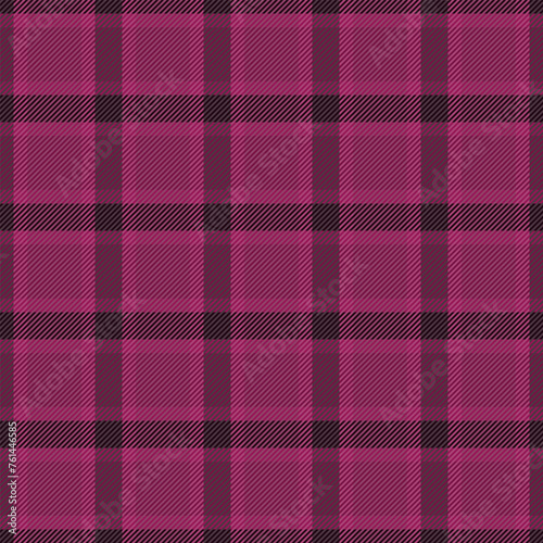 Copy space plaid background textile, diagonal tartan seamless vector. 1950s check texture pattern fabric in pink and black colors.