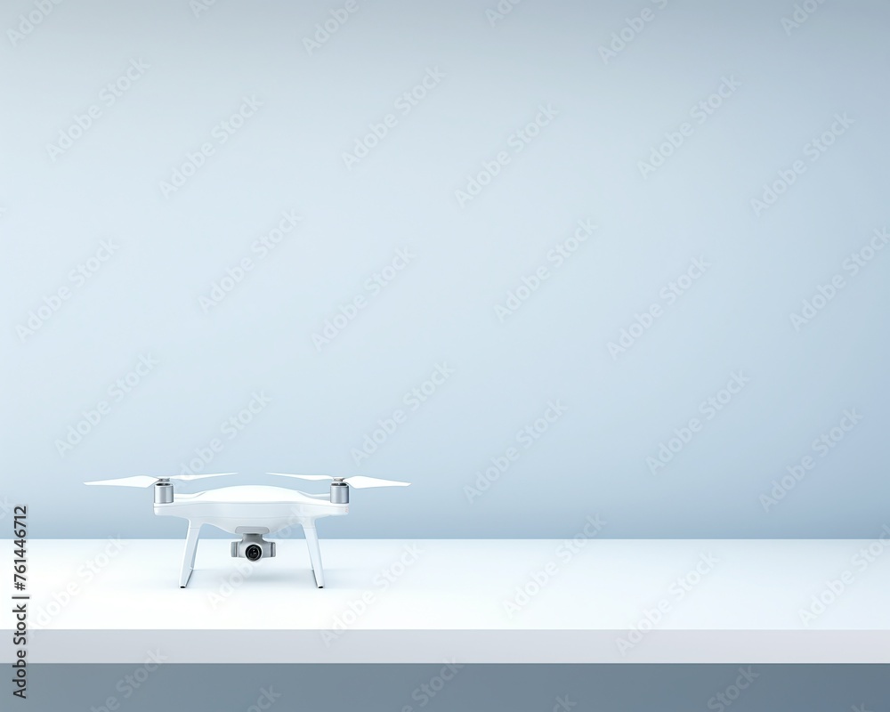 Drone perched on a shelf its rotors quiet before soaring into the skies for aerial photography - obrazy, fototapety, plakaty 