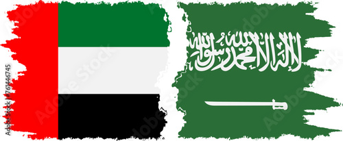 Saudi Arabia and United Arab Emirates grunge flags connection vector