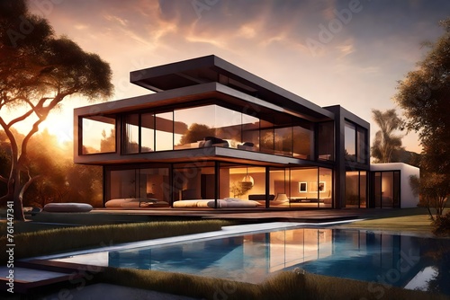 modern house with pool in sunset © Muhammad