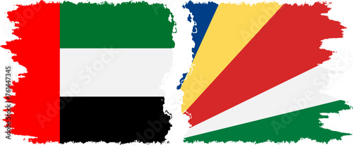 Seychelles and United Arab Emirates grunge flags connection vector