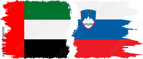 Slovenia and United Arab Emirates grunge flags connection vector