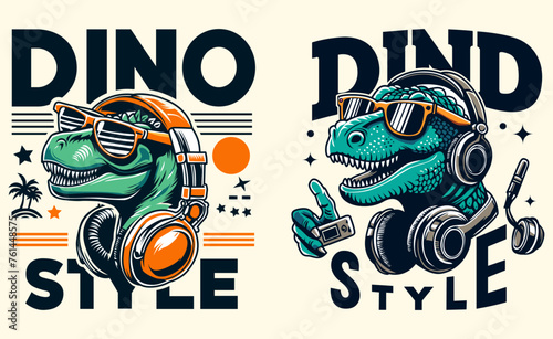 Dino Beatmaster Groove with the Jurassic DJ. High-definition and smooth vectorized t shirt design.