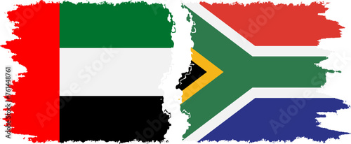 South Africa and United Arab Emirates grunge flags connection vector