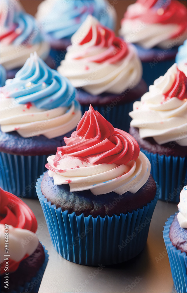 A close-up image of red, white and blue frosted cupcakes, perfect for the 4th of July.