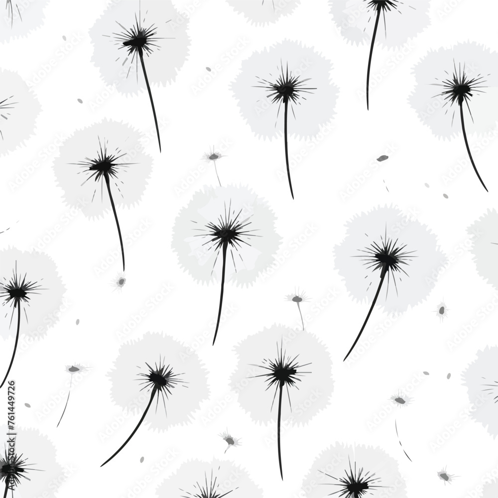 Black and white dandelion seeds seamless background