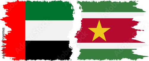 Suriname and United Arab Emirates grunge flags connection vector