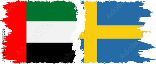 Sweden and United Arab Emirates grunge flags connection vector