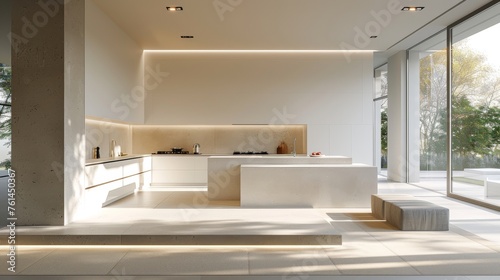 Modern minimalist kitchen with clean lines and neutral tones