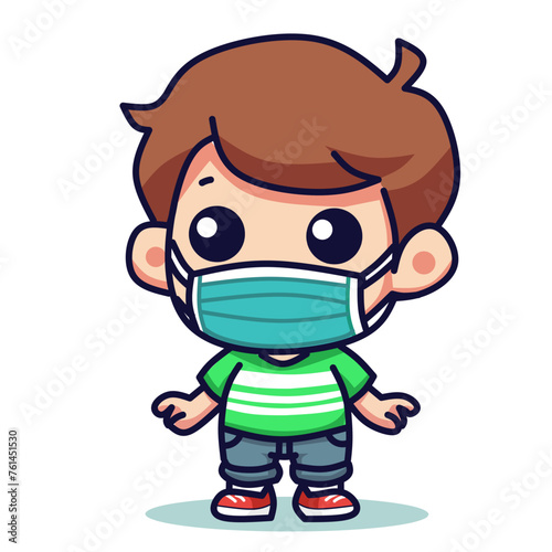 cartoon boy wearing a medical mask for health