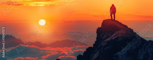 Silhouette of a man on top of a mountain peak