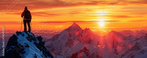 Silhouette of a man on top of a mountain peak © Svitlana