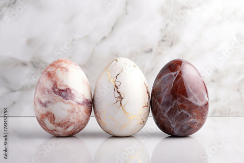 Richly marbled Easter eggs with gold streaks on white