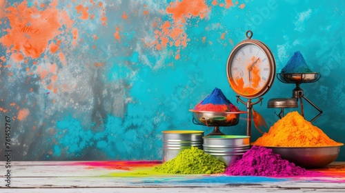 During Holi Festival Concept with Colorful Powder with Weighing,