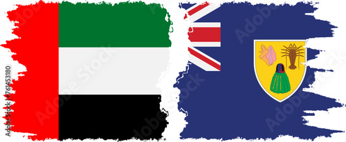 Turks and Caicos and United Arab Emirates grunge flags connection vector