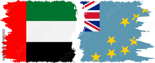 Tuvalu and United Arab Emirates grunge flags connection vector