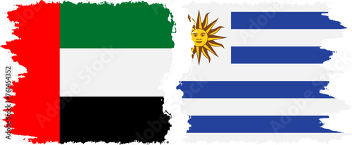 Uruguay and United Arab Emirates grunge flags connection vector