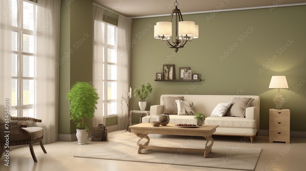Fototapeta premium Taupe and Soft Green Infuse your space with warmth and serenity using taupe walls and soft green accents.