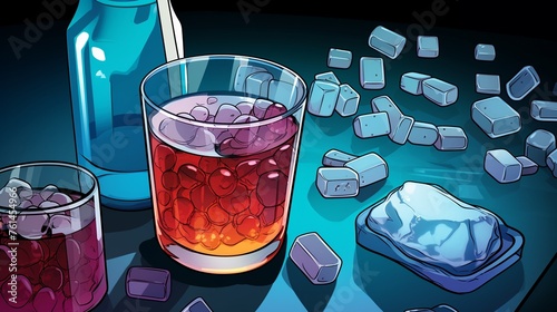 Stylized Cold Beverages with Ice Cubes