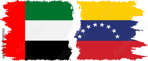 Venezuela and United Arab Emirates grunge flags connection vector