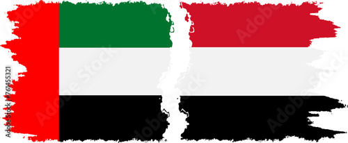 Yemen and United Arab Emirates grunge flags connection vector