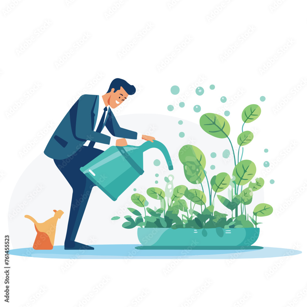 Businessman idea grows and water the plants from a