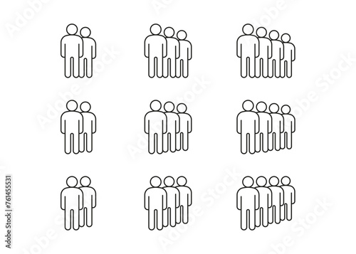 Group of people, line icon set. Teamwork, crowd of person. Business communication, leader and employee connection. Vector