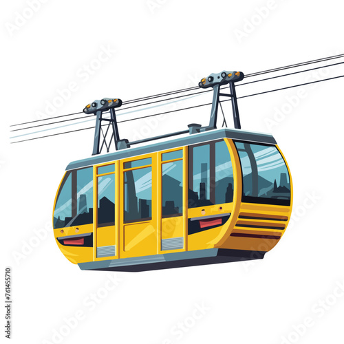 Cable-car on rope-way cartoon drawing over white 