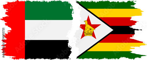Zimbabwe and United Arab Emirates grunge flags connection vector