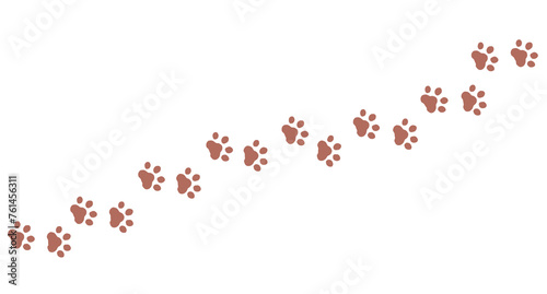 動物の足跡　肉球　茶色　シルエット　ライン　歩く　シンプル　飾り　猫　犬　斜め　白背景　透過 photo