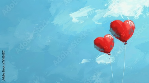 Heart-shaped red balloons against a textured blue backdrop, conveying love, romance, and Valentine's Day sentiments.