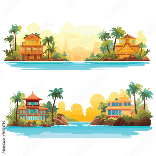 Cartoon banners for your title with gold tropical