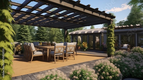 Use a pergola with a retractable canopy for customizable shade. © Aeman